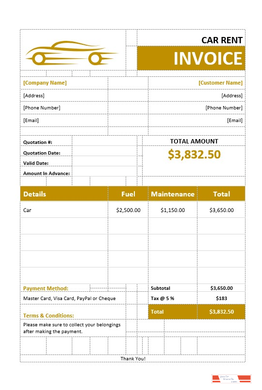 Car Rental Invoice PSD template